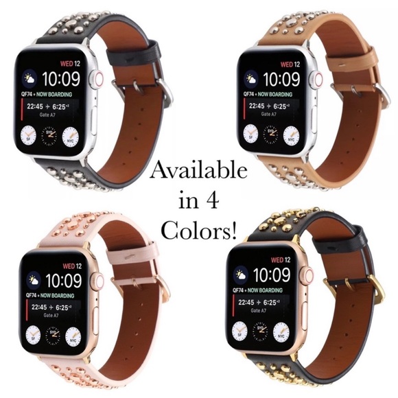 Pink Studded Leather Punk Rock Apple Watchband - Picture 15 of 15